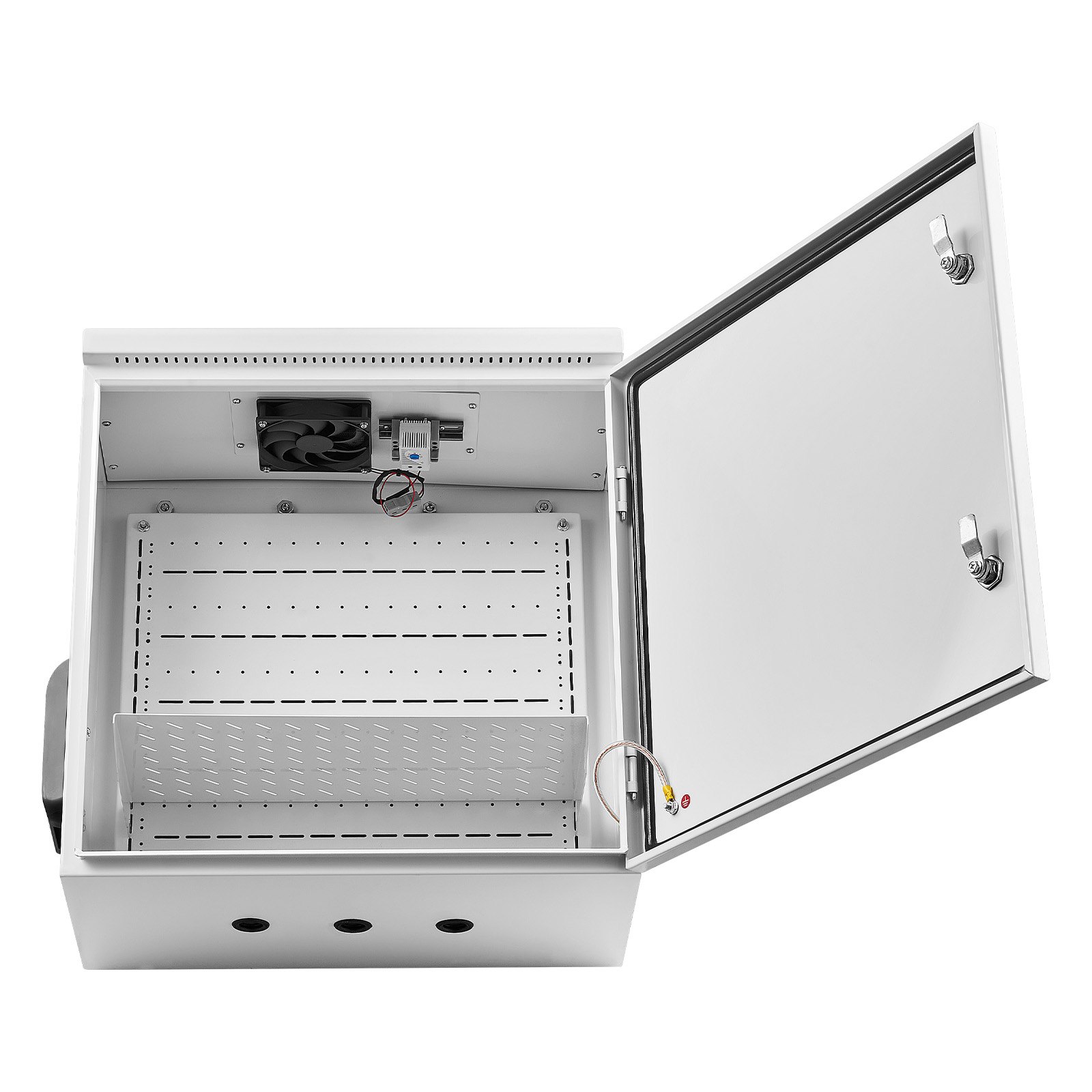 VEVOR Caja de Distribución Eléctrica de Acero Laminado en Frío, Armario de Distribución Impermeable con Termostato y Ventilador, Placa de Montaje, Carcasa Abatible, Montaje en Pared, 60 x 30 x 60 cm