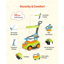 VEVOR Coche de Empuje para Montar, Andador de 830 x 420 x 880 mm con Barandilla, Asa y Espacio de Almacenamiento Bajo el Asiento, Capacidad de Carga de 25 kg, para Niños de 19 a 36 Meses