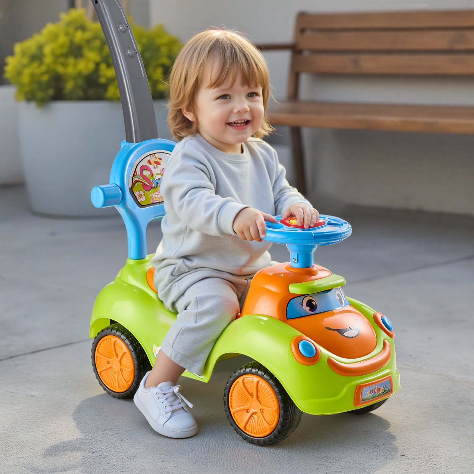 VEVOR Coche de Empuje para Montar, Andador de 830 x 420 x 880 mm con Barandilla, Asa y Espacio de Almacenamiento Bajo el Asiento, Capacidad de Carga de 25 kg, para Niños de 19 a 36 Meses