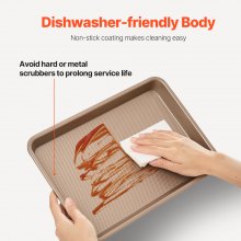 VEVOR Juego de Sartenes para Hornear, 3 Piezas, Bandejas y Hojas Acero al Carbono Antiadherentes, Utensilios de Cocina Apilables para Horno con Asas de Silicona, para Hornear Muffins, Dorado