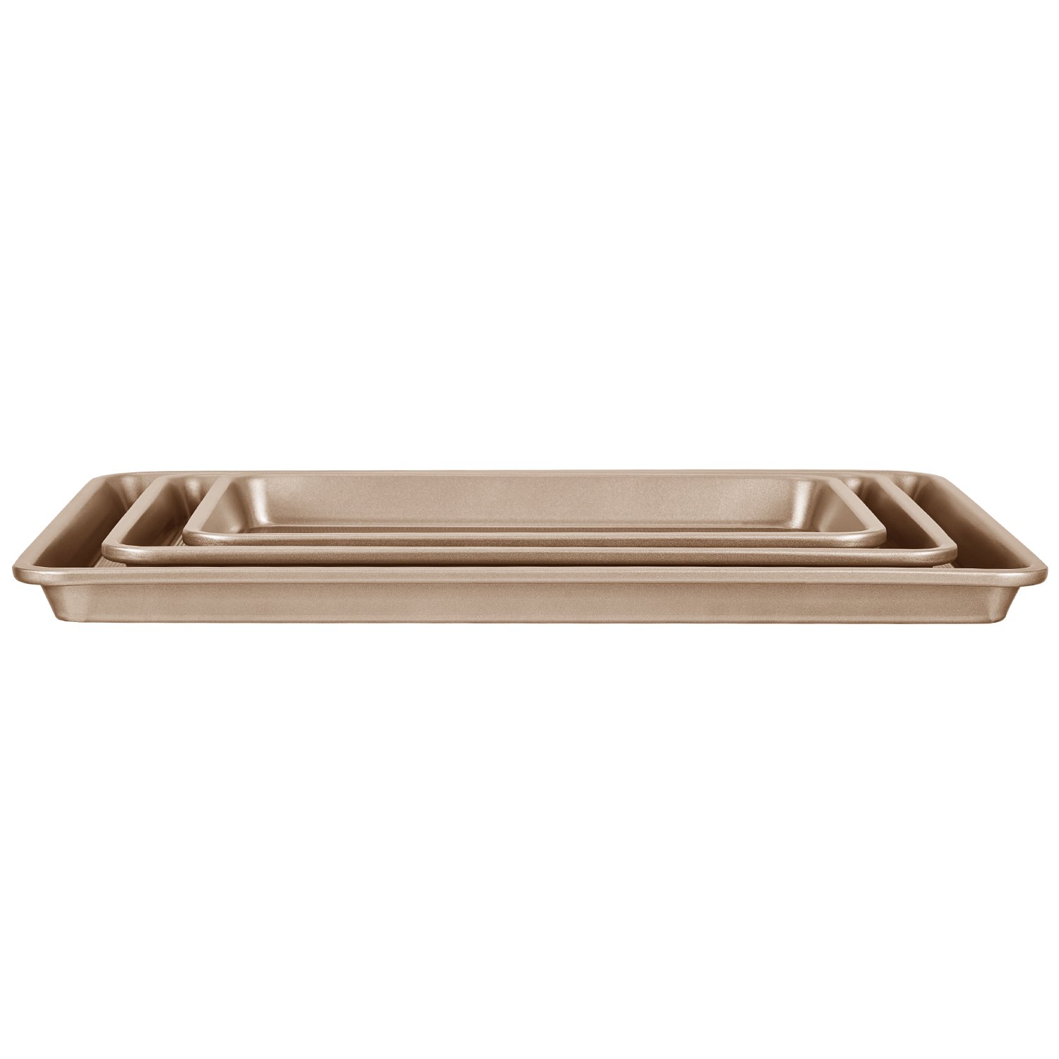 VEVOR Juego de Sartenes para Hornear, 3 Piezas, Bandejas y Hojas Acero al Carbono Antiadherentes, Utensilios de Cocina Apilables para Horno con Asas de Silicona, para Hornear Muffins, Dorado