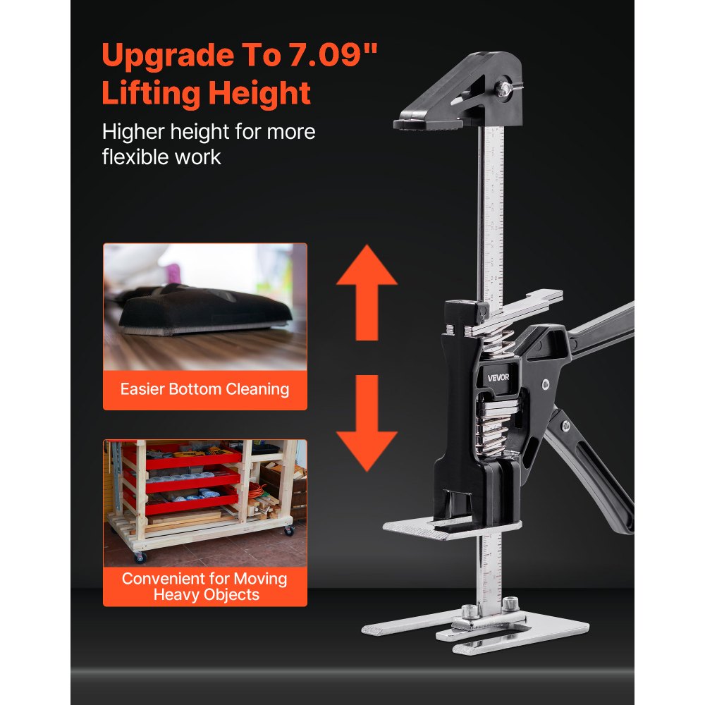 VEVOR Brazo Ahorrador de Trabajo 2 Piezas Carga de 150 kg Elevación hasta 180 mm Levantador Manual de Placas de Metal Estable con Nivel Magnético para Puertas, Ventanas, Muebles, Carpintería, Negro