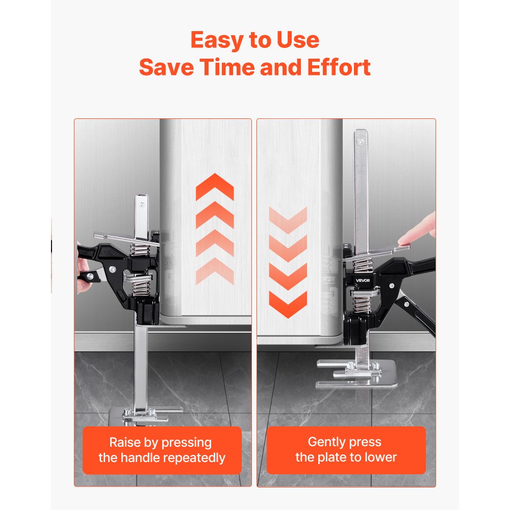 VEVOR Brazo Ahorrador de Trabajo 2 Piezas Carga de 150 kg Elevación hasta 180 mm Levantador Manual de Placas de Metal Estable con Nivel Magnético para Puertas, Ventanas, Muebles, Carpintería, Negro