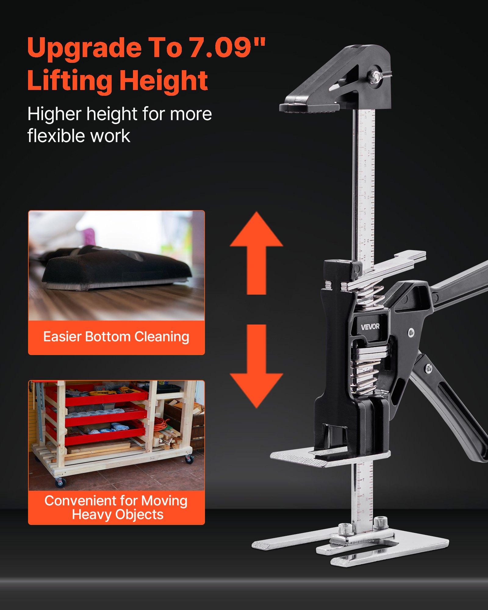 VEVOR Brazo Ahorrador de Trabajo 2 Piezas Carga de 150 kg Elevación hasta 180 mm Levantador Manual de Placas de Metal Estable con Nivel Magnético para Puertas, Ventanas, Muebles, Carpintería, Negro