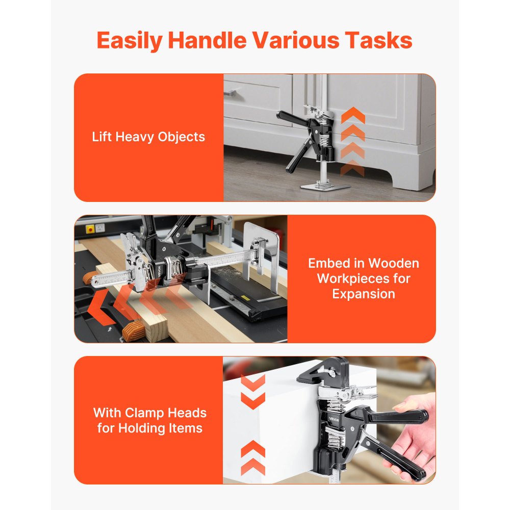 VEVOR Brazo Ahorrador de Trabajo 2 Piezas Carga de 200 kg Elevación hasta 165 mm Levantador Manual de Placas de Metal con Nivel Magnético 2 Modos de Ajuste para Puertas, Ventanas, Muebles, Negro