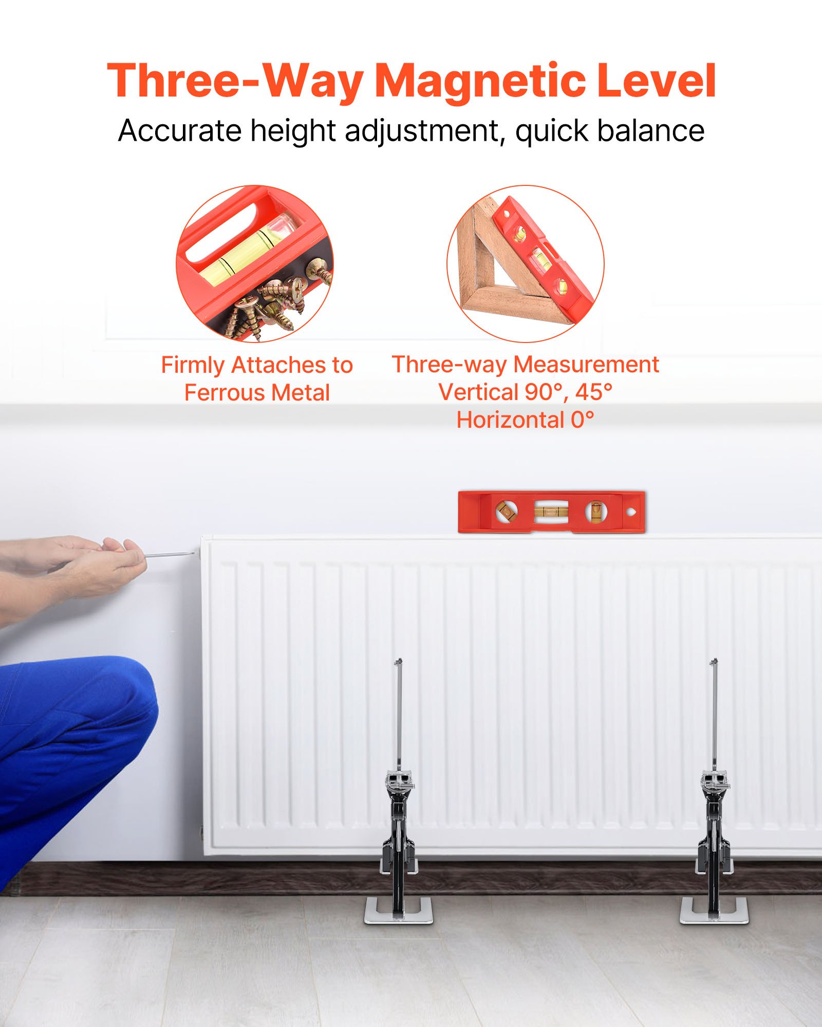 VEVOR Brazo Ahorrador de Trabajo 2 Piezas Carga de 200 kg Elevación hasta 165 mm Levantador Manual de Placas de Metal con Nivel Magnético 2 Modos de Ajuste para Puertas, Ventanas, Muebles, Negro