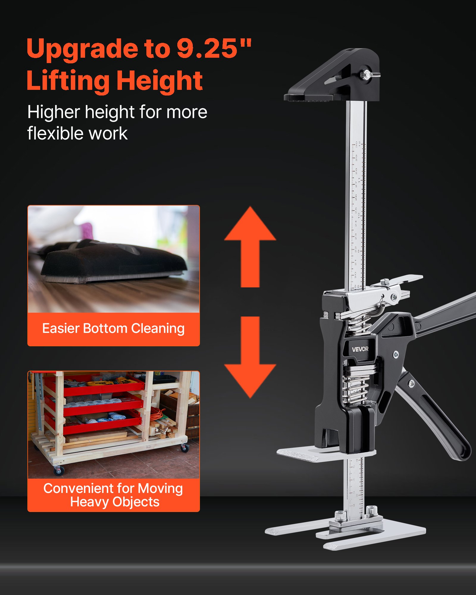 VEVOR Brazo Ahorrador de Trabajo 2 Piezas Carga de 200 kg Elevación hasta 235 mm Levantador Manual de Placas de Metal con Nivel Magnético 2 Modos de Ajuste para Puertas, Ventanas, Muebles, Negro