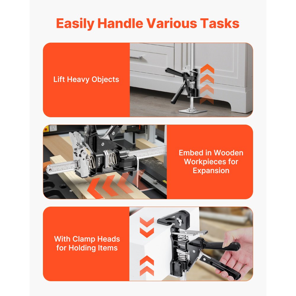 VEVOR Labor Saving Arm Jack, 2 PCS 150 kg Bearing Capacity, Lifting up to 250 mm, Metal Hand Lifting Jack Tool with Magnetic Level, Adjustable Height, for Door, Window, Furniture, Woodworking, Black