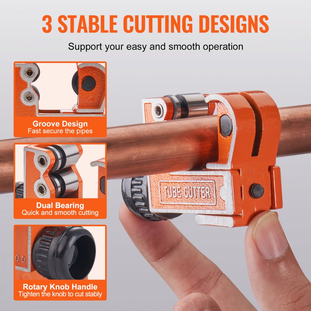 VEVOR Mini cortador de tubos de cobre, 1/8" - 1-1/8" herramienta de corte de tubos compacto de alta resistencia con hoja SKD de alta velocidad para cobre, aluminio, galvanizado, tubos de plástico