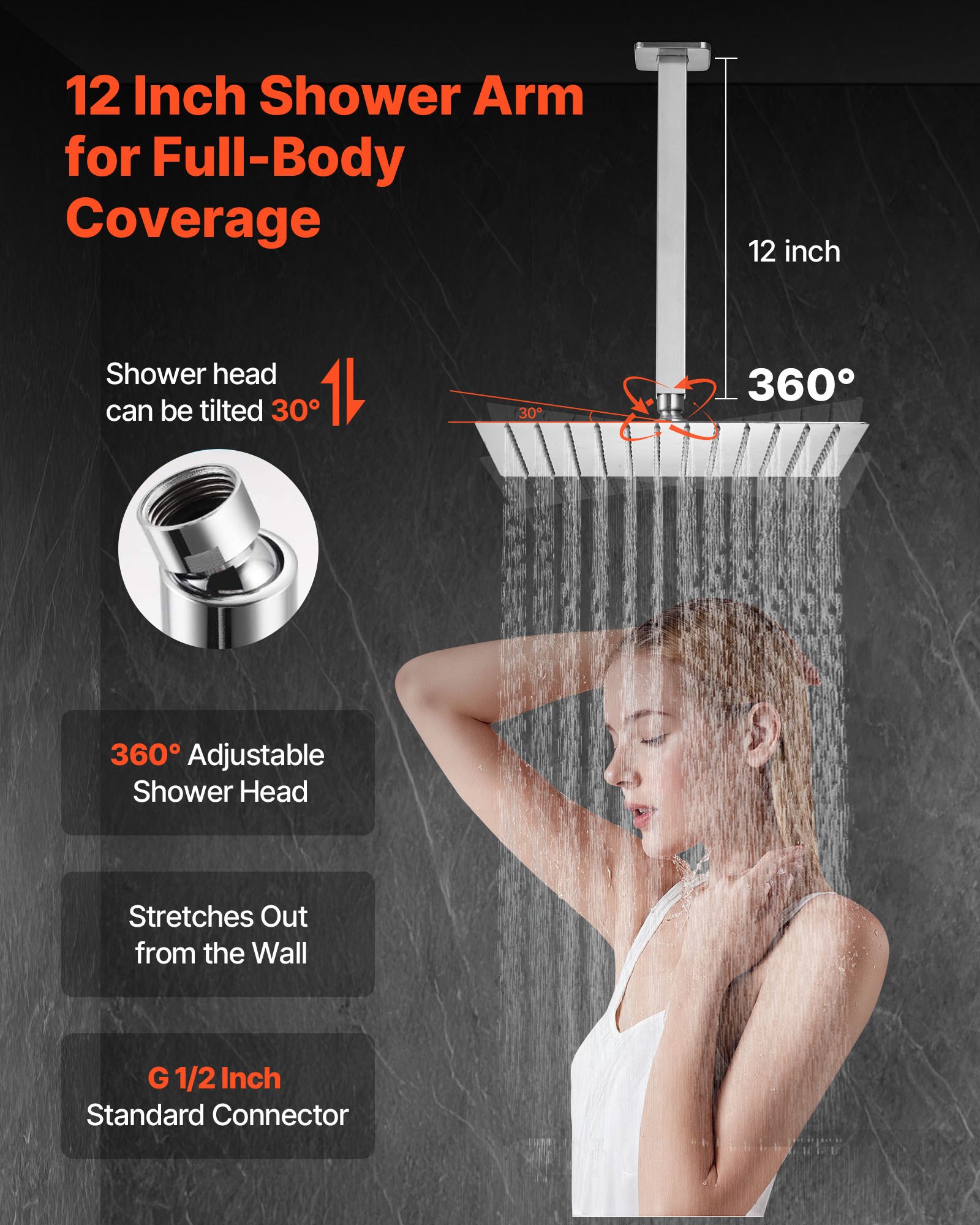 VEVOR Shower Faucet Set, Rainfall Bathroom Shower System with 12-Inch (30.5cm) Square Rain Shower Head and Handheld Spray, Ceiling Mount Bath Fixtures with Brass Valve and Trim Kit, Brushed Nickel