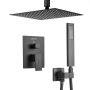 VEVOR Shower Faucet Set, Rainfall Bathroom Shower System with 12-Inch (30.5cm) Square Rain Shower Head and Handheld Spray, Ceiling Mount Bath Fixtures with Brass Valve and Trim Kit, Matte Black