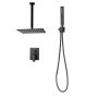 VEVOR Shower Faucet Set, Rainfall Bathroom Shower System with 12-Inch (30.5cm) Square Rain Shower Head and Handheld Spray, Ceiling Mount Bath Fixtures with Brass Valve and Trim Kit, Matte Black
