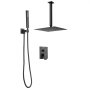 VEVOR Shower Faucet Set, Rainfall Bathroom Shower System with 12-Inch (30.5cm) Square Rain Shower Head and Handheld Spray, Ceiling Mount Bath Fixtures with Brass Valve and Trim Kit, Matte Black