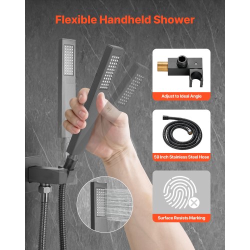 Grifo De Ducha VEVOR Con Cabezal De Lluvia Cuadrado 30.5 Cm Y Rociador De Mano – Color Negro Mate, Caudal 6.7 L/min