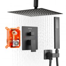 VEVOR Juego de Grifo de Techo 25,4 cm con Cabezal de Ducha Cuadrado Negro Mate