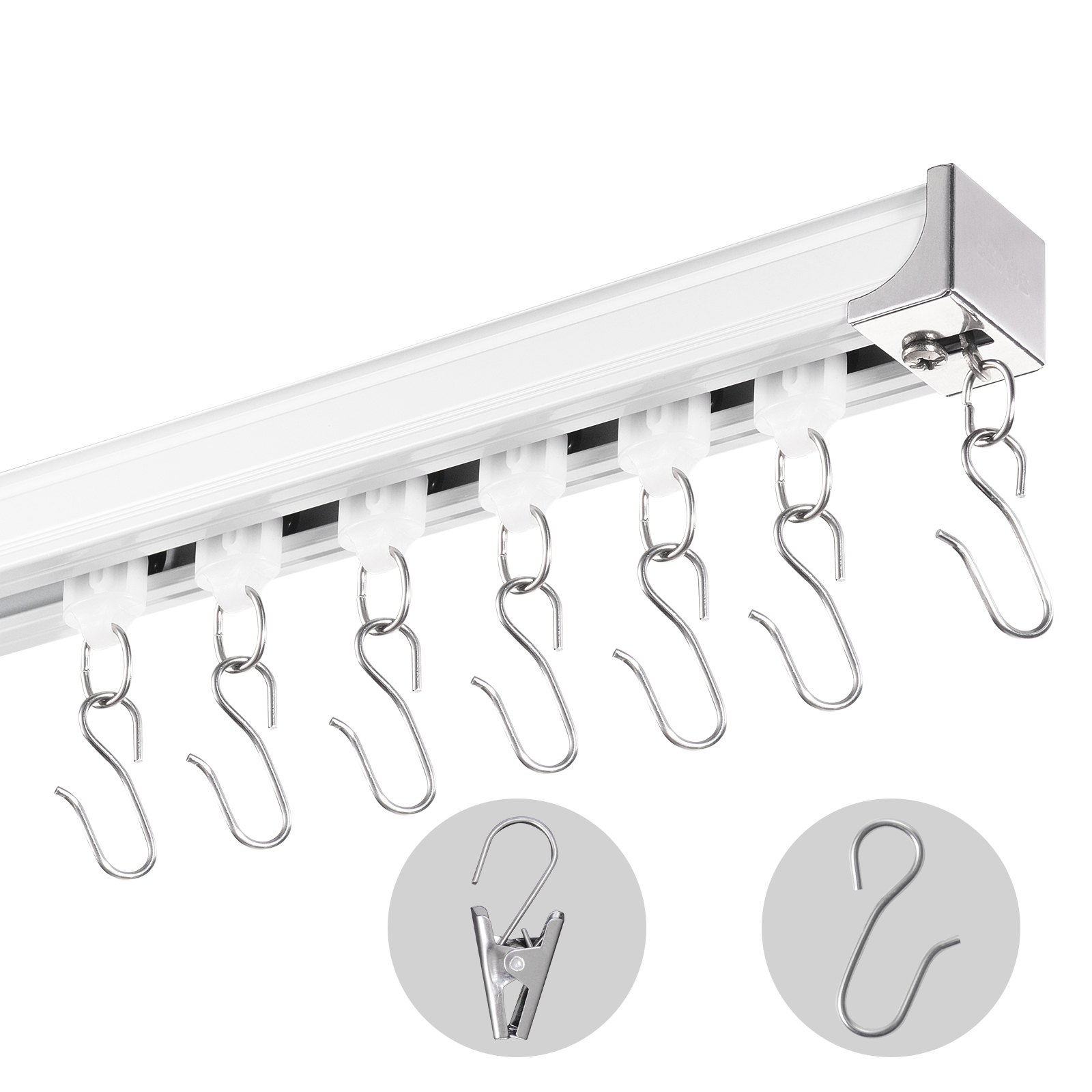 VEVOR Riel para Cortina de Techo de 1,8 m Sistema de Riel Deslizante para Cortinas con Ganchos y Herrajes, Riel Divisor de Ambientes de Montaje en Techo o Pared para Sala de Estar, Dormitorio, Blanco