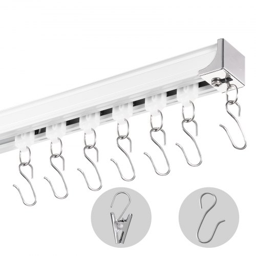 VEVOR Riel para Cortina de Techo de 5,4 m Sistema de Riel Deslizante para Cortinas con Ganchos y Herrajes, Riel Divisor de Ambientes de Montaje en Techo o Pared para Sala de Estar, Dormitorio, Blanco