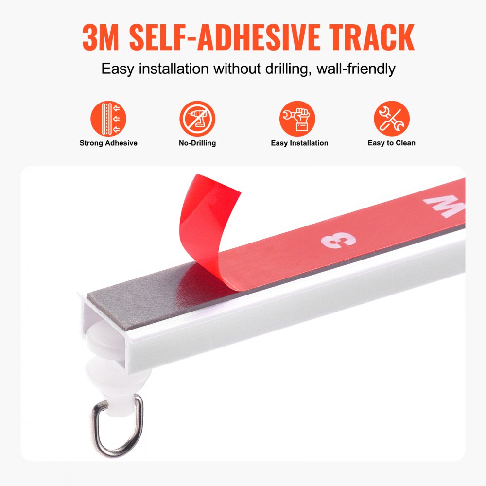 VEVOR Riel para Cortina de Techo de 3 m Sistema de Riel de Techo Autoadhesivos para Cortinas con Ganchos y Herrajes, Rieles para Cortinas Montados en el Techo para Sala de Estar, Dormitorio, Blanco