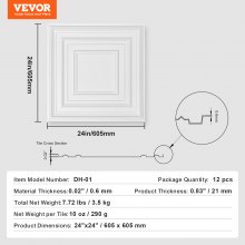 VEVOR Paneles de Techo PVC Patrón de Clavijas Blancas 605 mm x 605 mm 12 Piezas