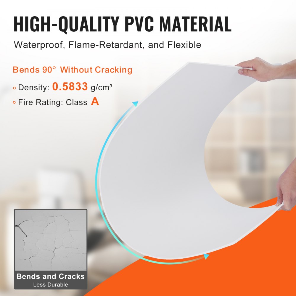 VEVOR Paneles de Techo de Poliestireno 12 Piezas Paneles de Techo de Plástico para Pegar 603x603 mm Instalación Fácil Revestimiento de Techo de Sótano para Decoración del Hogar, Oficina, Blanco