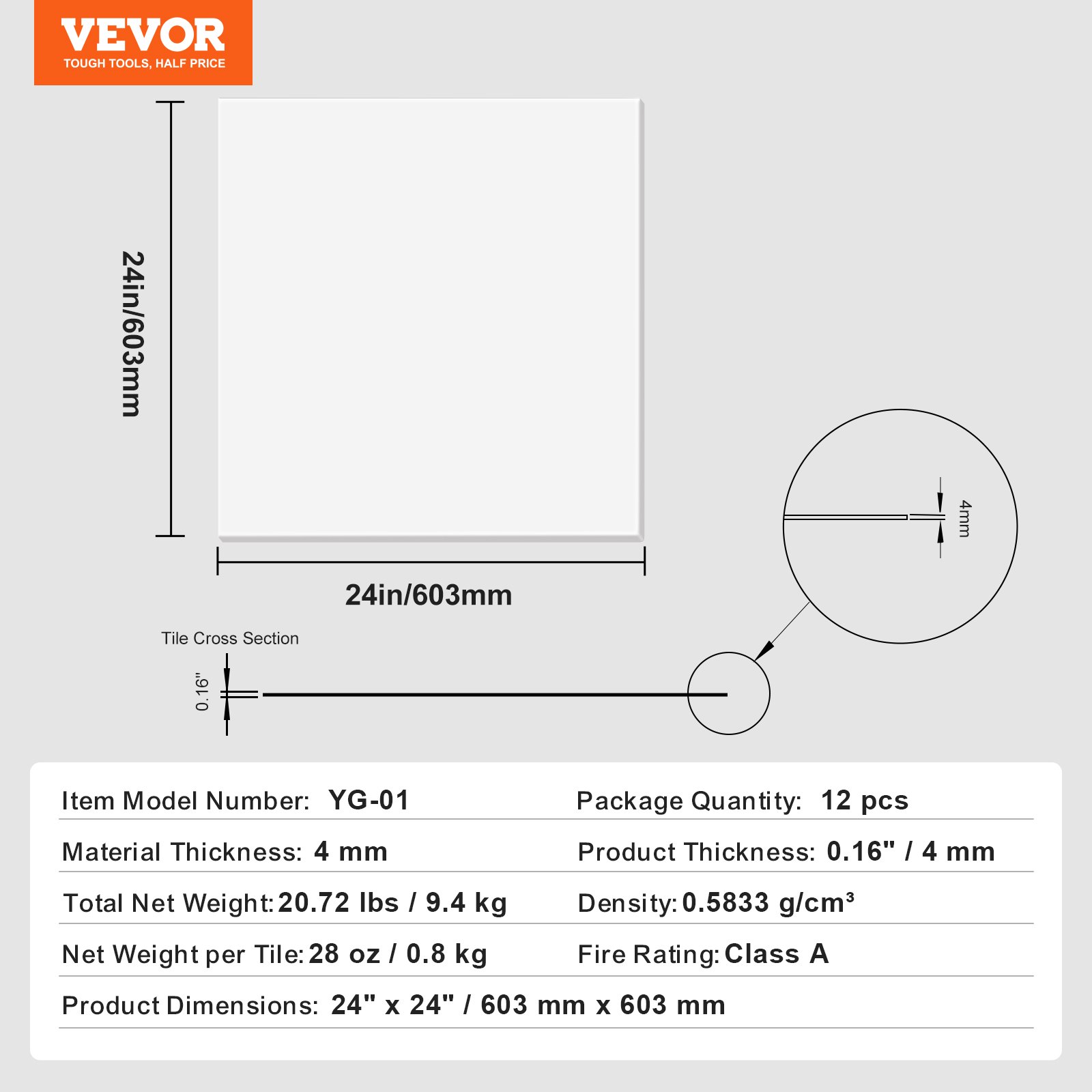 VEVOR Paneles de Techo de Poliestireno 12 Piezas Paneles de Techo de Plástico para Pegar 603x603 mm Instalación Fácil Revestimiento de Techo de Sótano para Decoración del Hogar, Oficina, Blanco