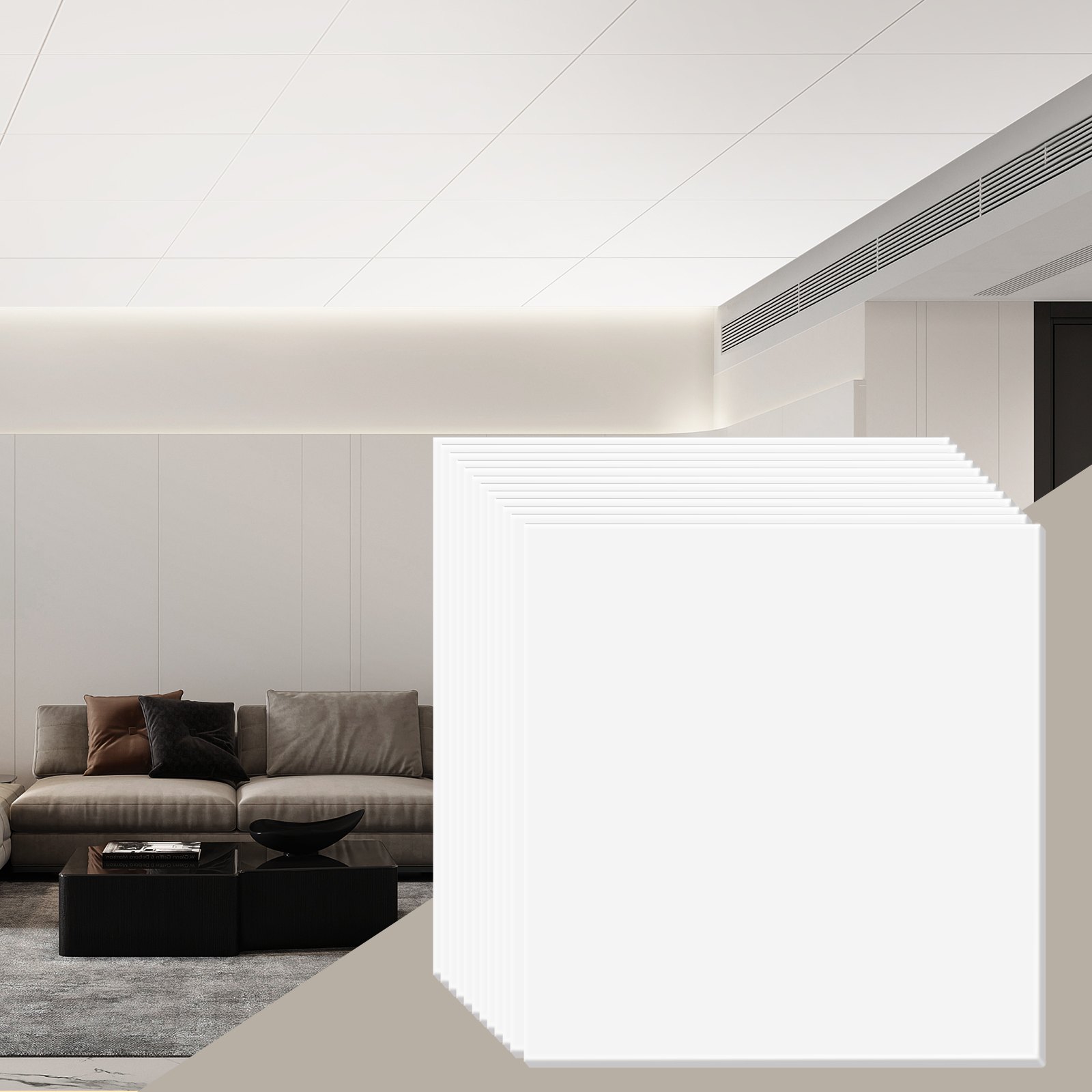 VEVOR Paneles de Techo de Poliestireno 12 Piezas Paneles de Techo de Plástico para Pegar 603x603 mm Instalación Fácil Revestimiento de Techo de Sótano para Decoración del Hogar, Oficina, Blanco