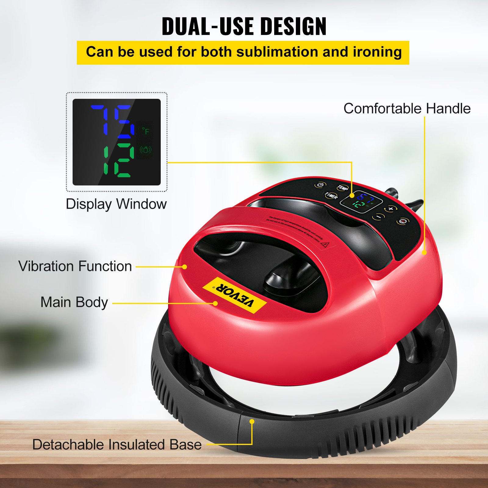 VEVOR Mini Prensa de Calor para Camisetas Negro y Rojo Máquina de Transferencia de Calor 12x10 pulgadas (30x 25cm)