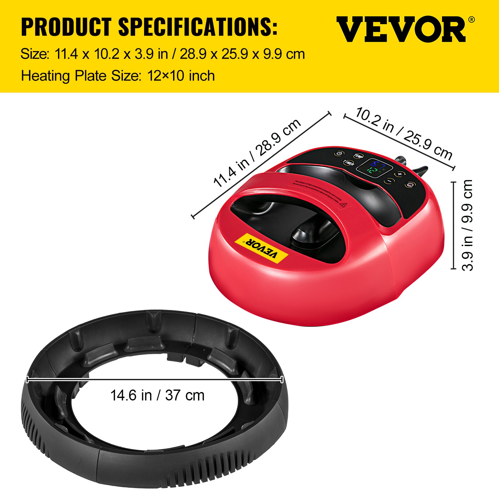 VEVOR Mini Prensa de Calor para Camisetas Negro y Rojo Máquina de Transferencia de Calor 12x10 pulgadas (30x 25cm)