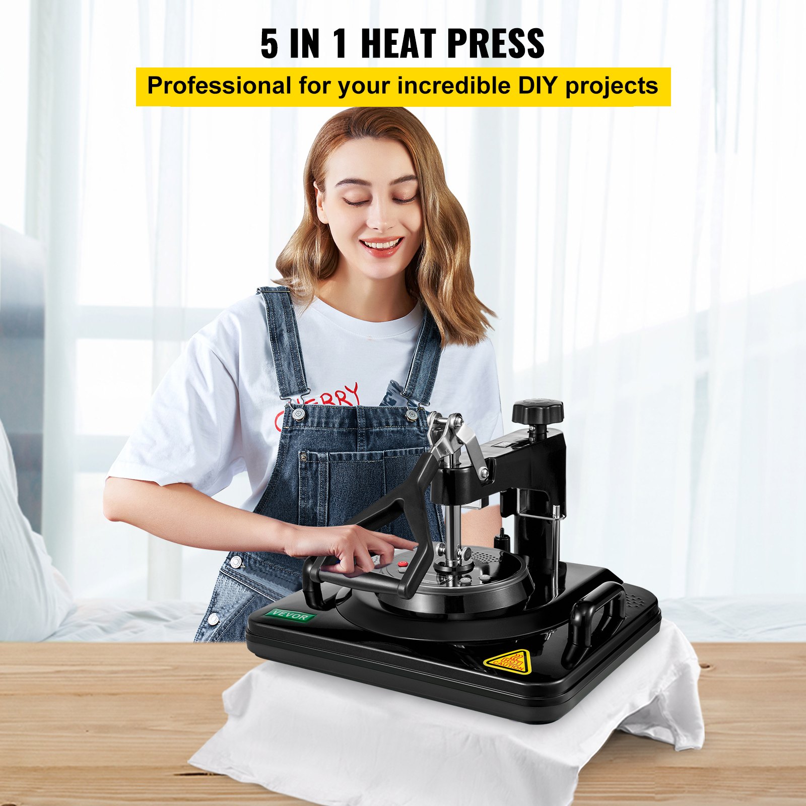 VEVOR Prensa de Calor 5 en 1 Máquina de Prensa de Calor 38X30cm Máquina de Transferencia de Calor Negro para Camiseta Taza y Tapa