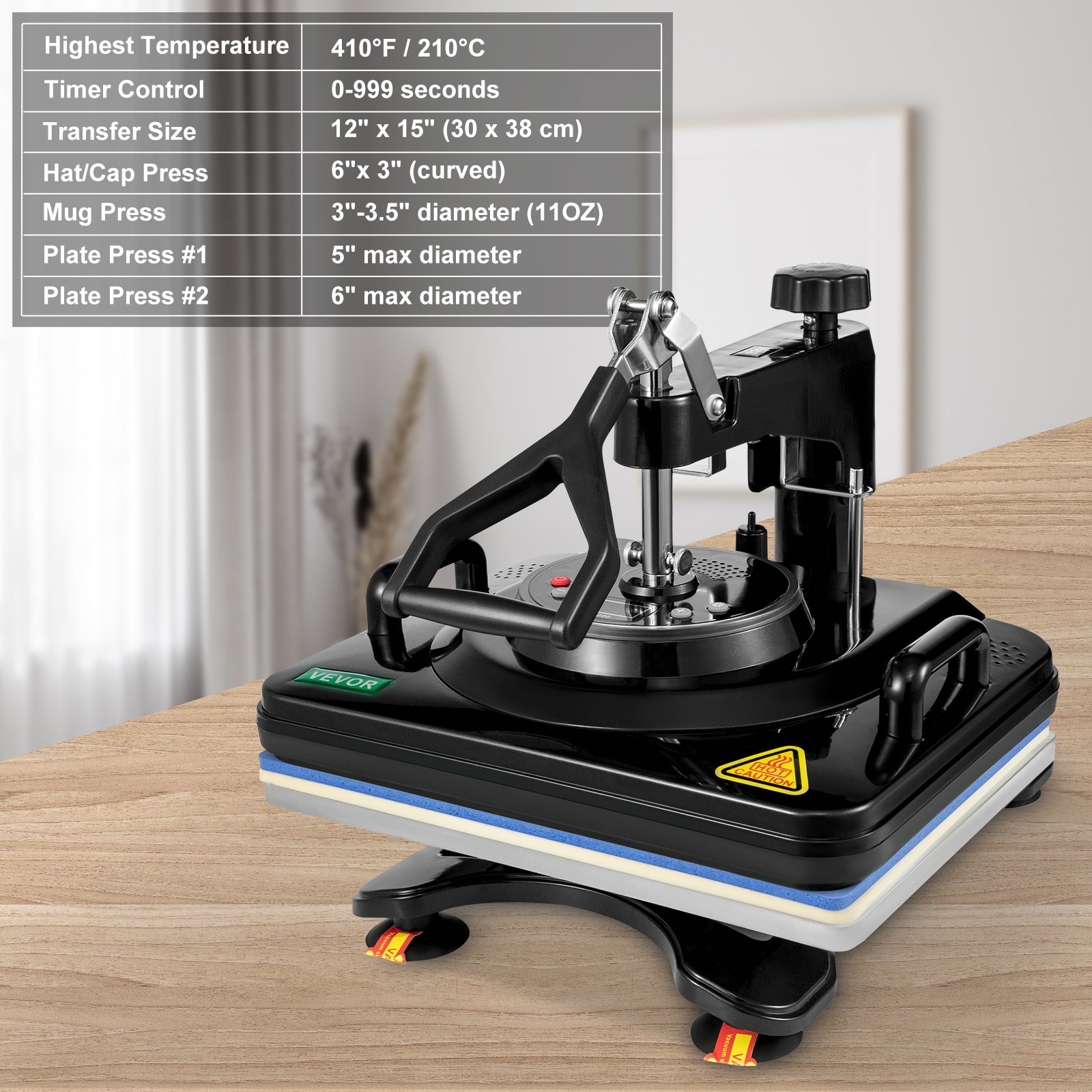 VEVOR Prensa de Calor 5 en 1 Máquina de Prensa de Calor 38X30cm Máquina de Transferencia de Calor Negro para Camiseta Taza y Tapa