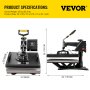 VEVOR 8 en 1 Máquina de Prensa de Calor Transferencia Digital Máquina de Sublimación 38 x 38 cm Prensa Térmica para Camiseta Taza Sombrero