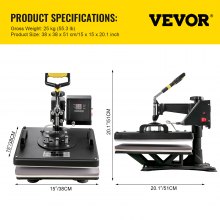 VEVOR 8 en 1 Máquina de Prensa de Calor Transferencia Digital Máquina de Sublimación 38 x 38 cm Prensa Térmica para Camiseta Taza Sombrero