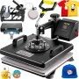 VEVOR 5 in 1 Heat Press for Textiles, Transfer Press with 38 x 38 cm Plate, 1000 W Textile Printing Press, Suitable for Hats, Caps, T-Shirts, Mugs