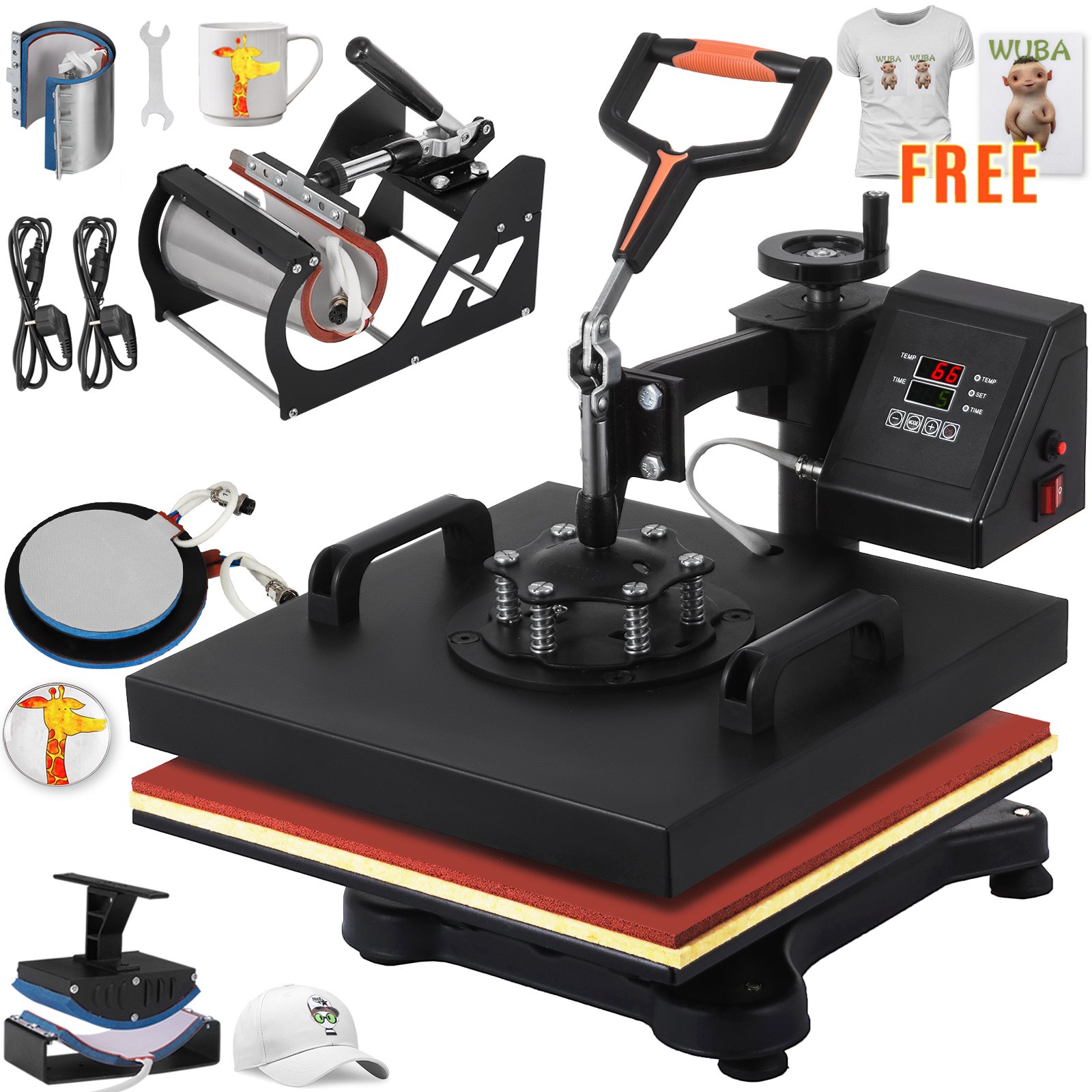 6 En 1 Prensa De Calor Máquina Transferir 15"x15" Sombrero Sublimación Plato