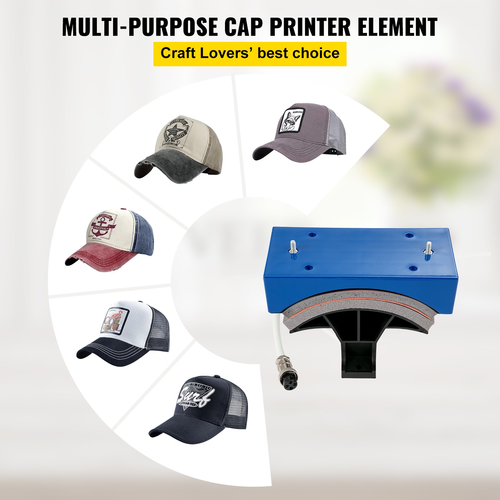 VEVOR Accesorio de Prensa de Calor para Sombreros de Sublimación área de 15 x 8 cm Accesorio para Sublimación de Transferencia de Máquina de Prensa de Calor 210-220 V 150 W Sublimación de Sombreros