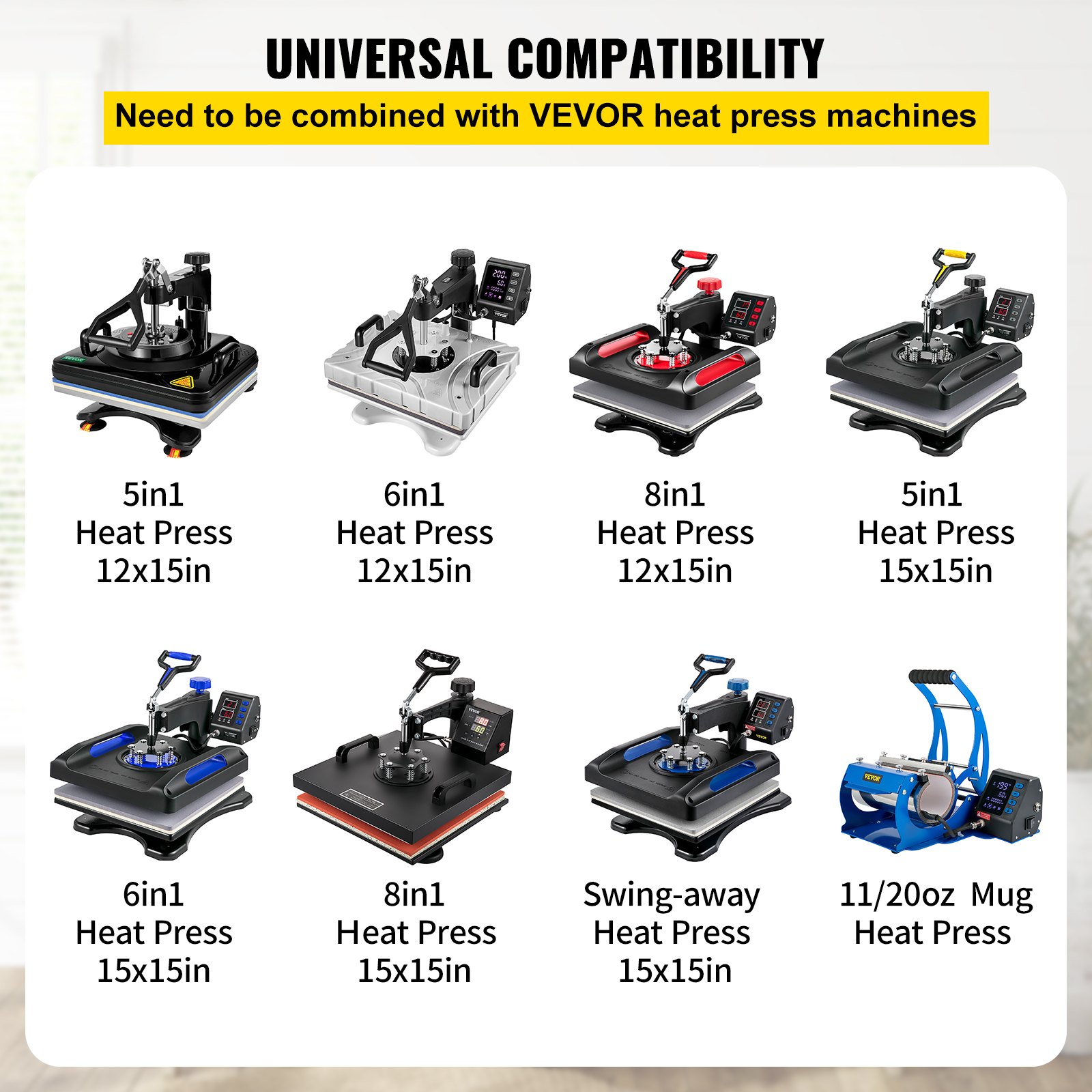 VEVOR Accesorio de Prensa de Calor para Taza de Sublimación Taza Compatible de 6oz/11oz/12oz/17oz Accesorio para Sublimación de Transferencia de Máquina de Prensa de Calor 220-320V Sublimación de Taza