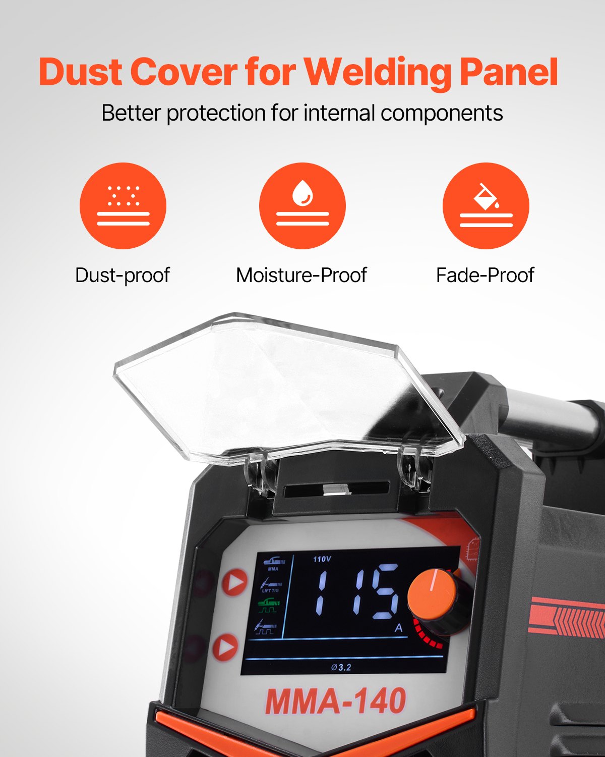 VEVOR Soldador TIG, Máquina de Soldar 4 en 1 Máquina de Soldadura Eléctrica 140 A, Pantalla LED Grande, Eléctrico con Inversor IGBT de Control Sinérgico y Arranque en Caliente, 310 x 135 x 270 mm