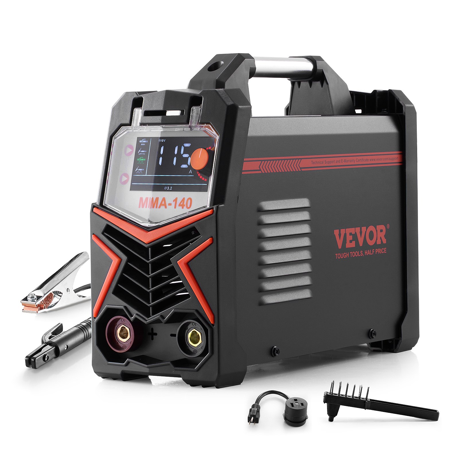 VEVOR Soldador TIG, Máquina de Soldar 4 en 1 Máquina de Soldadura Eléctrica 140 A, Pantalla LED Grande, Eléctrico con Inversor IGBT de Control Sinérgico y Arranque en Caliente, 310 x 135 x 270 mm