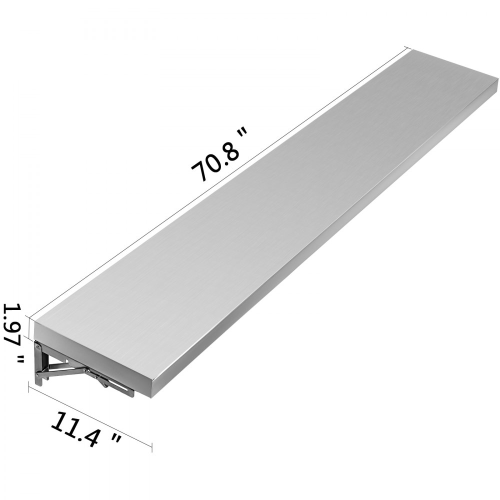 VEVOR Estante de La Pared de Acero Inoxidable para Cocina 1.800 x 290 x 50 mm, Estante de Servicio con Capacidad de 30 kg, para El Montaje en Carros de Comedor o Puede Instalar en Cualquier Lugar