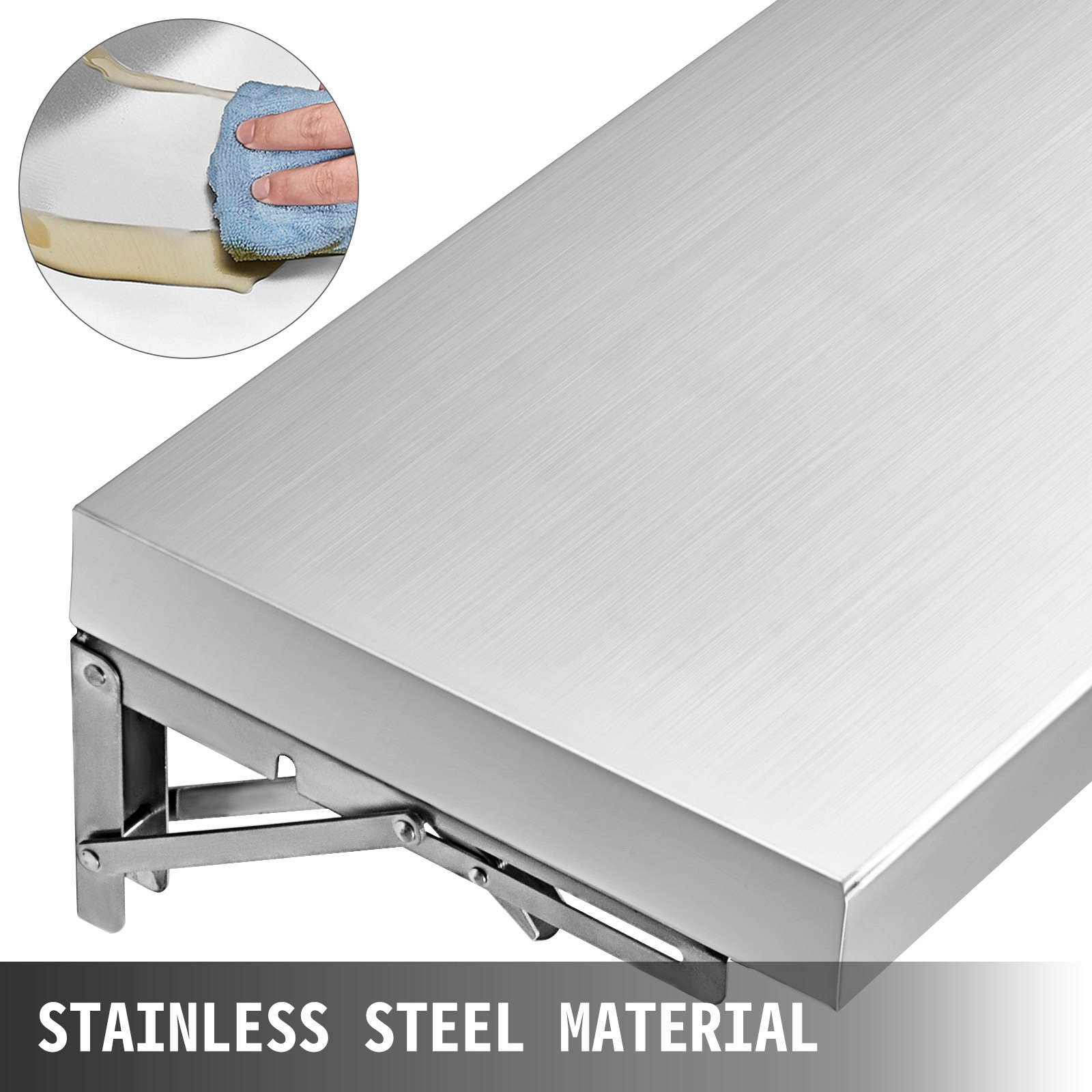 VEVOR Estante de La Pared de Acero Inoxidable para Cocina 1.800 x 290 x 50 mm, Estante de Servicio con Capacidad de 30 kg, para El Montaje en Carros de Comedor o Puede Instalar en Cualquier Lugar