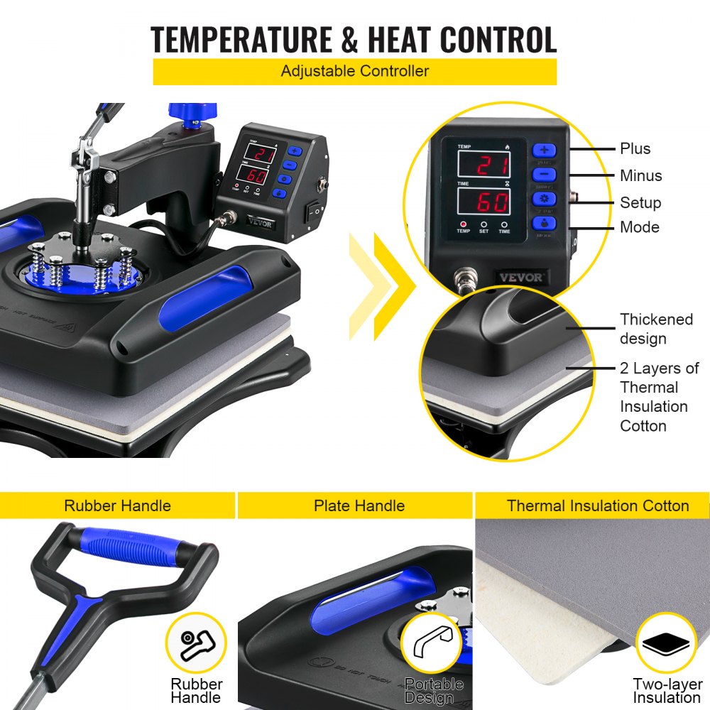 Vevor 8 En 1 Máquina De Prensa De Calor 38x38 Cm Sublimación Camiseta 1000w Azul