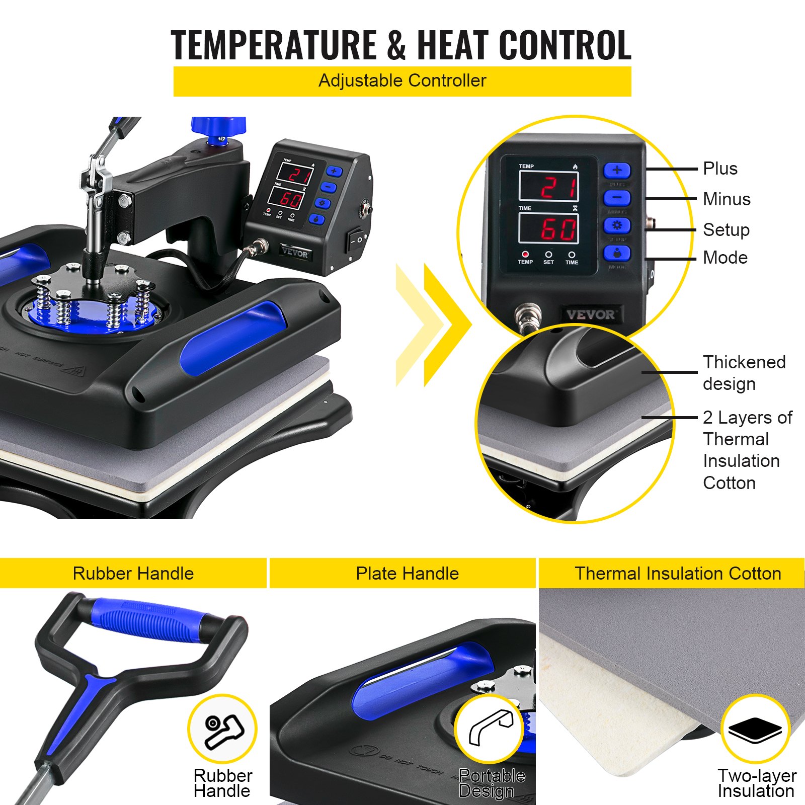 Vevor 8 En 1 Máquina De Prensa De Calor 38x38 Cm Sublimación Camiseta 1000w Azul
