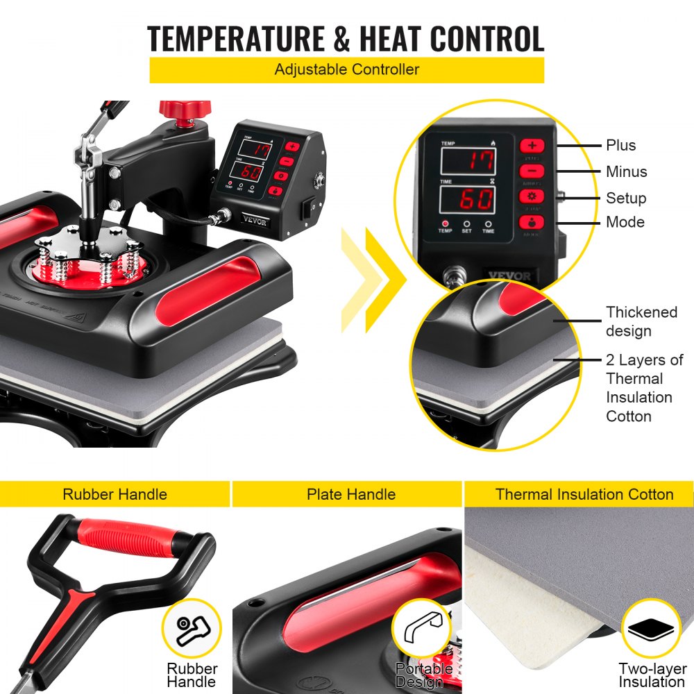 Vevor 8 En 1 Máquina De Prensa De Calor 29x38 Cm Sublimación Camiseta 1000w Rojo