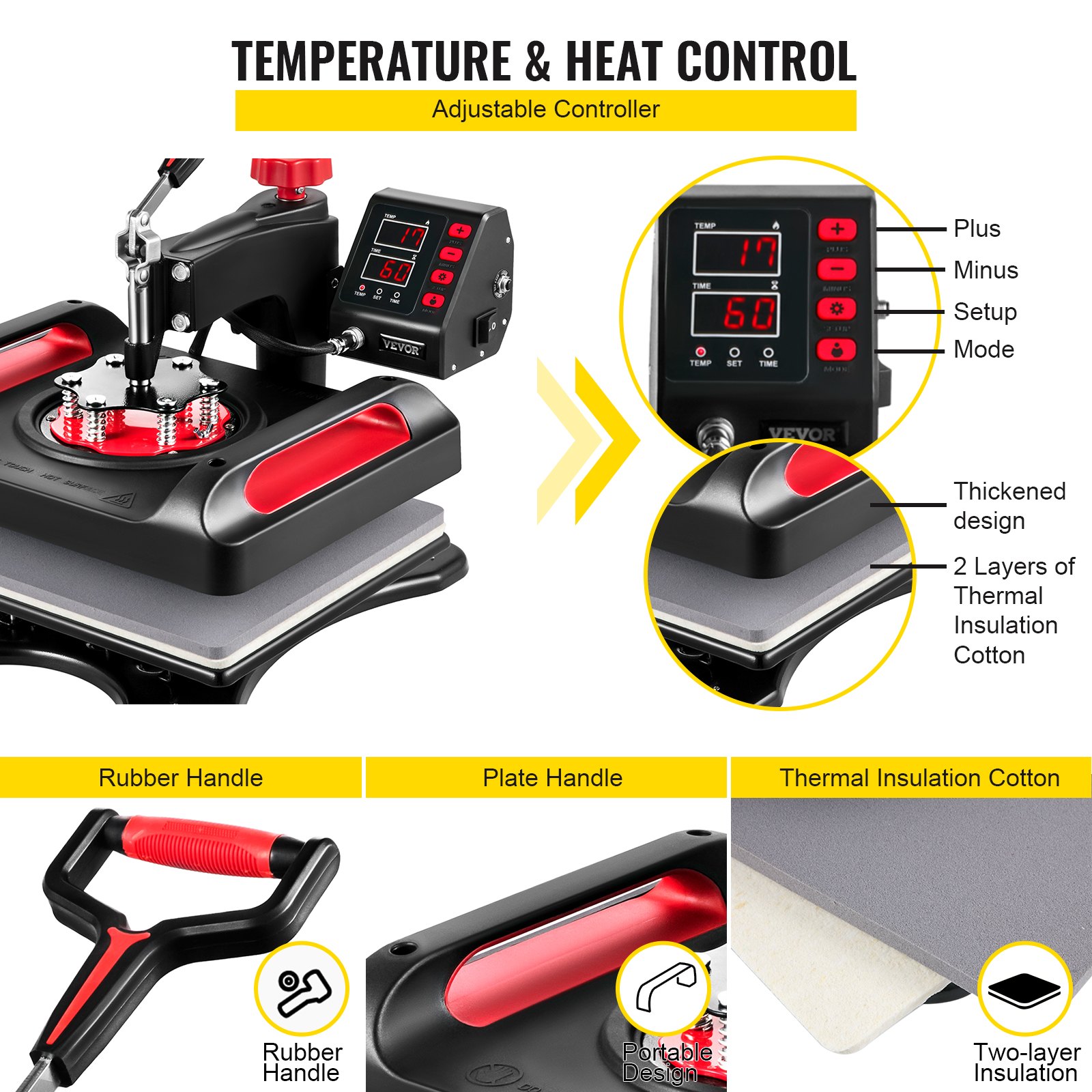 Vevor 8 En 1 Máquina De Prensa De Calor 29x38 Cm Sublimación Camiseta 1000w Rojo