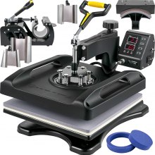 VEVOR Prensa Térmica de Calor 8 en 1 Placa 38 x 38 cm Máquina de Sublimación Negra 1000 W Giratoria de 360 Grados Pantalla Digital Anti-Quemaduras