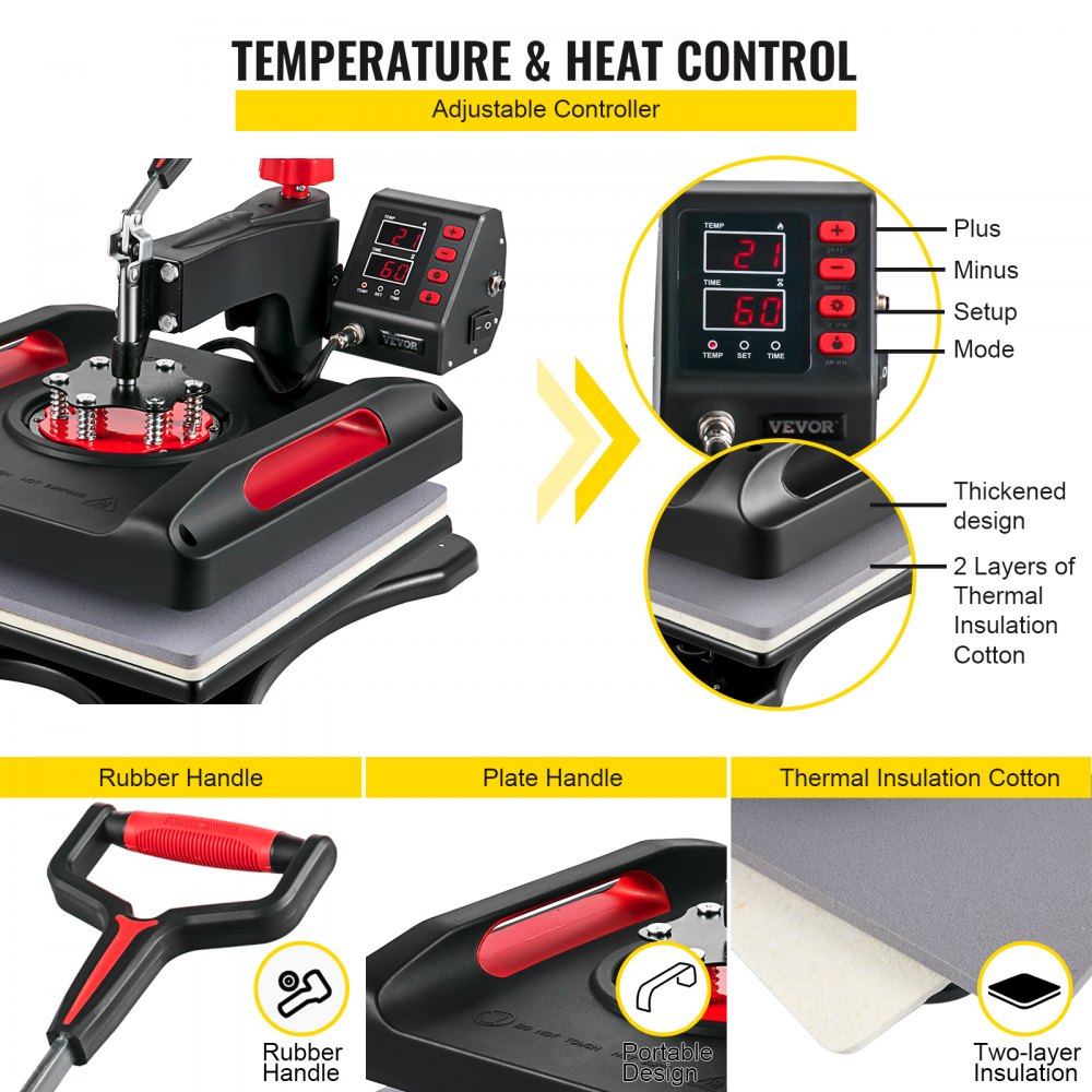Vevor 8 En 1 Máquina De Prensa De Calor 38x38 Cm Sublimación Camiseta 1000w Roja