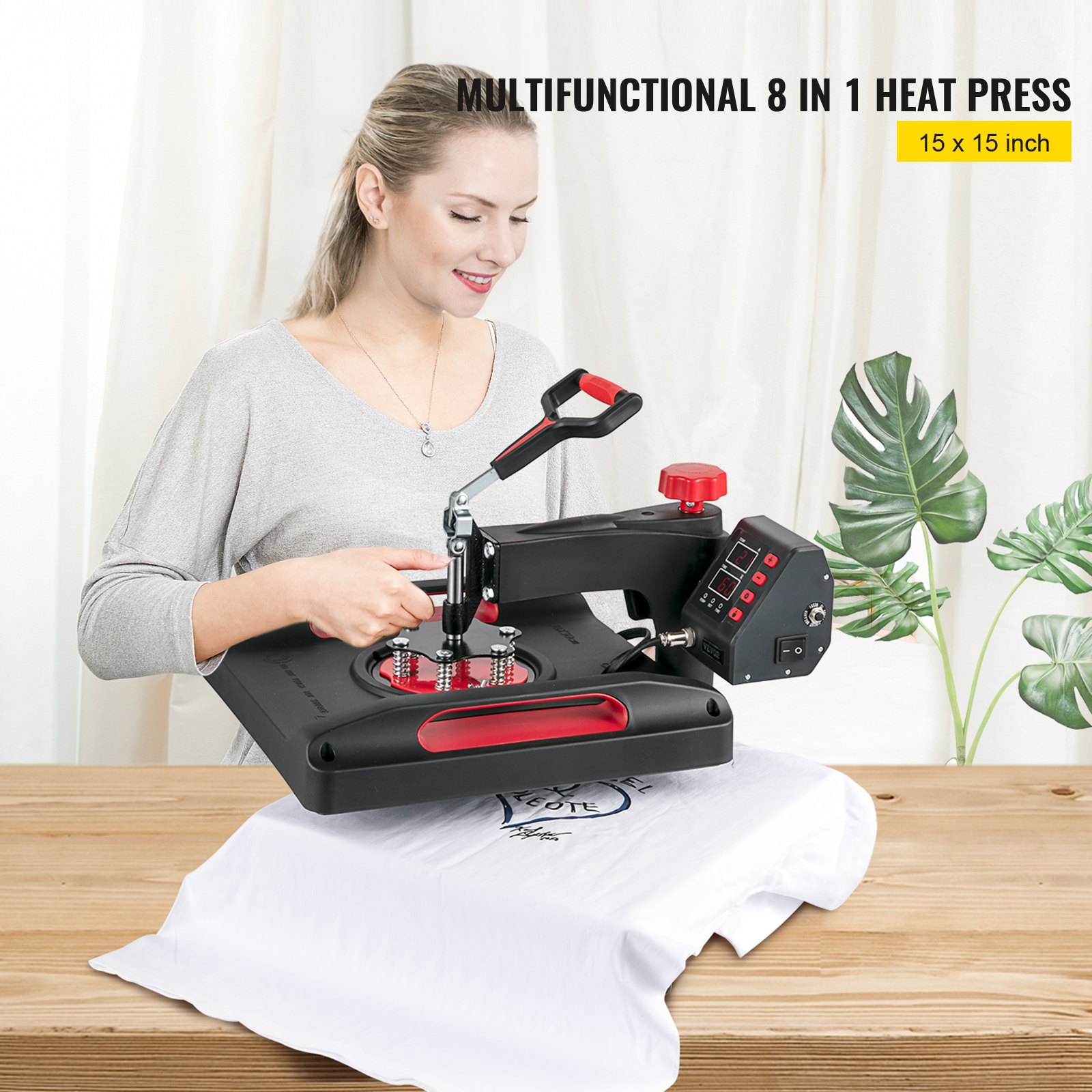 Vevor 8 En 1 Máquina De Prensa De Calor 38x38 Cm Sublimación Camiseta 1000w Roja