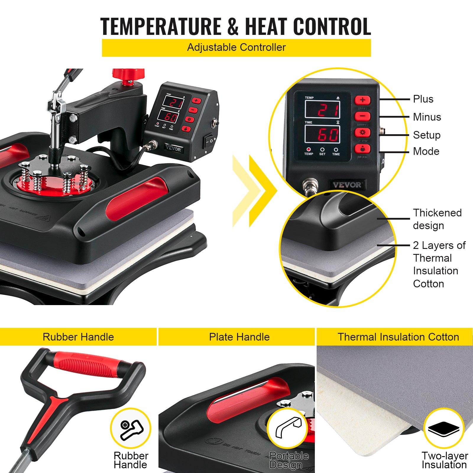 Vevor 8 En 1 Máquina De Prensa De Calor 38x38 Cm Sublimación Camiseta 1000w Roja
