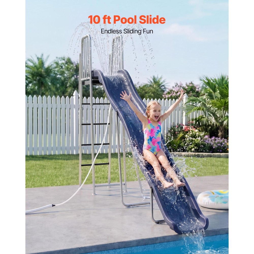 VEVOR Tobogán con Agua para Exterior 305 cm, Tobogán Independiente con Rociador Ajustable Incorporado para Grifo o Manguera, Escalera de Escalada, de Hierro y Plástico HDPE, para Piscina, Jardín