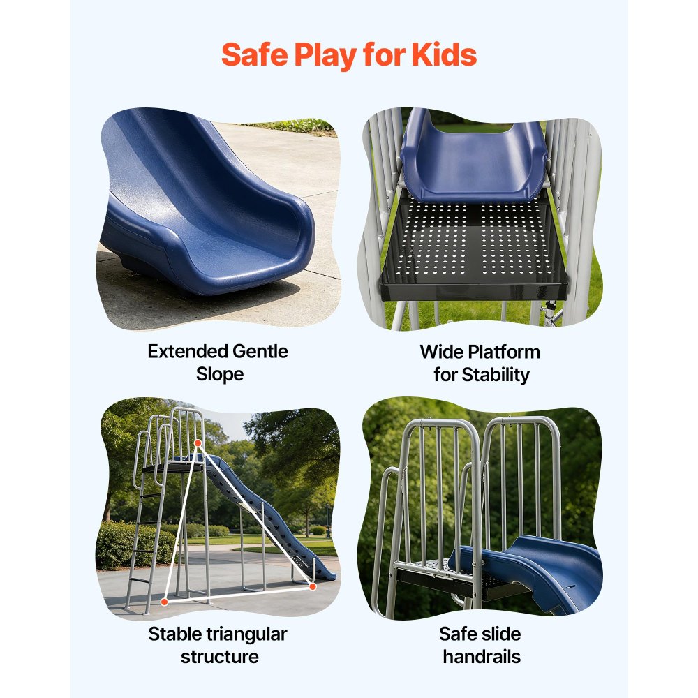 VEVOR Tobogán con Agua para Exterior 305 cm, Tobogán Independiente con Rociador Ajustable Incorporado para Grifo o Manguera, Escalera de Escalada, de Hierro y Plástico HDPE, para Piscina, Jardín